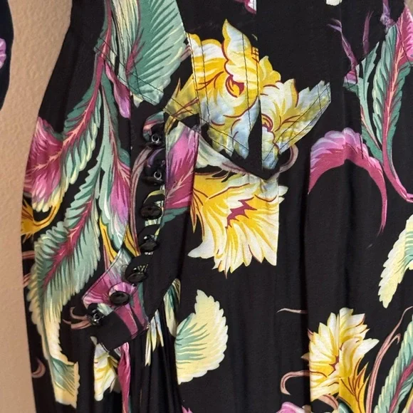 KAREN ALEXANDER Vintage 80âsâ Black Brocade Tropical Dress Size 6 Floral Party - Picture 7 of 14